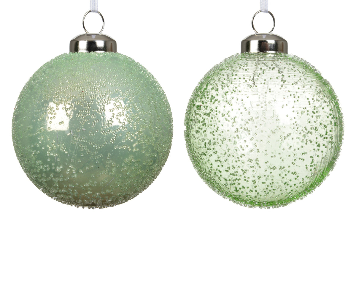 kerstballen polystyreen transparent,shiny beads 2ass mintgroen d.8cm