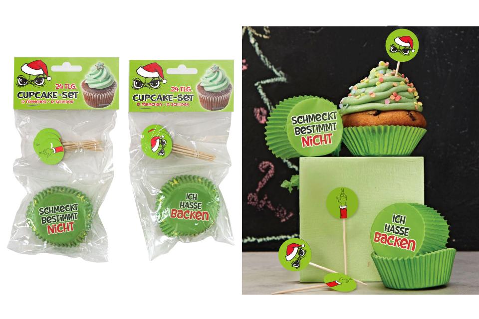 cupcake set weihnachten "festtags-muffel" 24tlg, förmchen und schilder, 2 designs