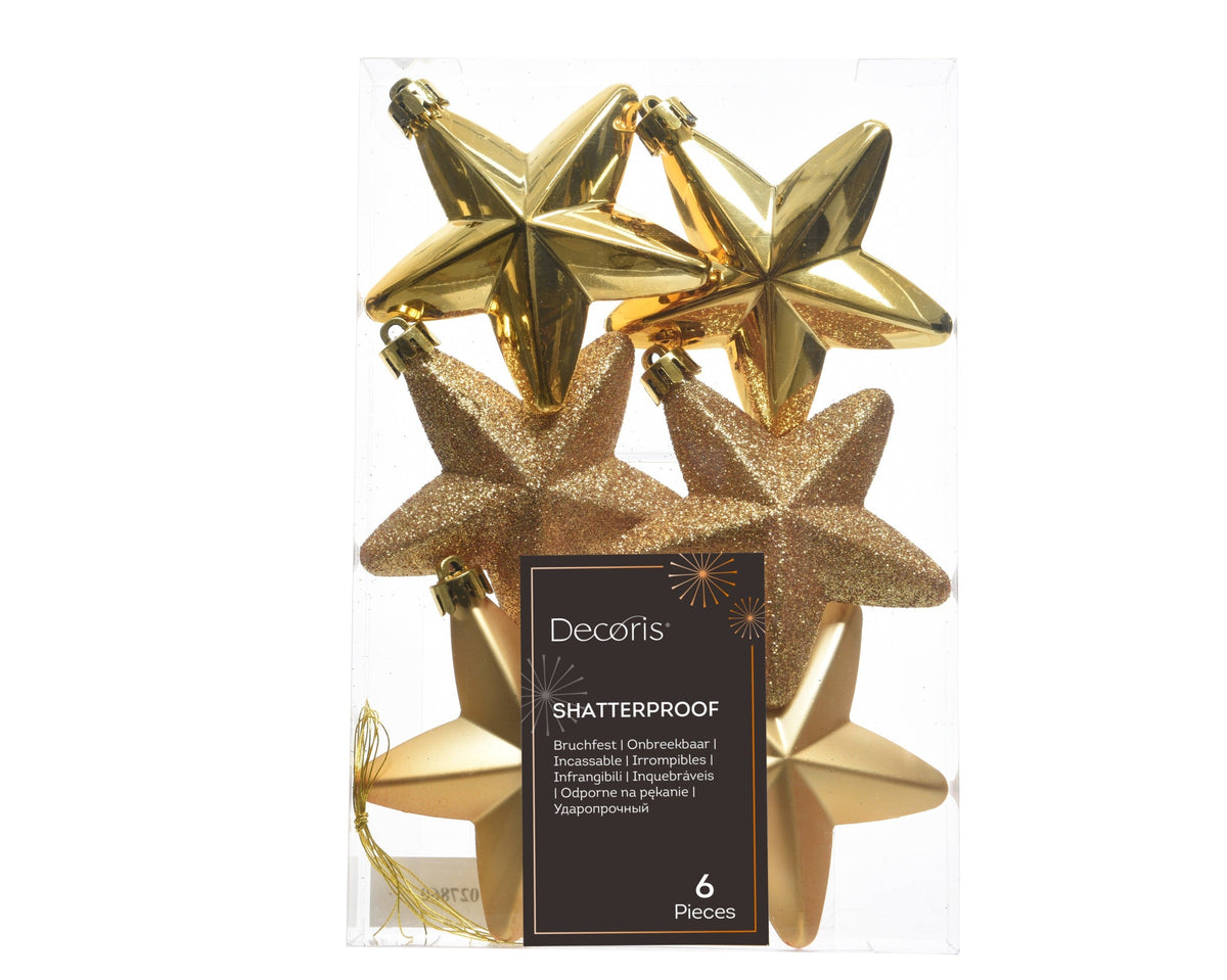 ster polystyreen shiny, matt, glitter mix licht goud l.2cm x w.7.5cm x h.7.5cm koker a 6 stuks