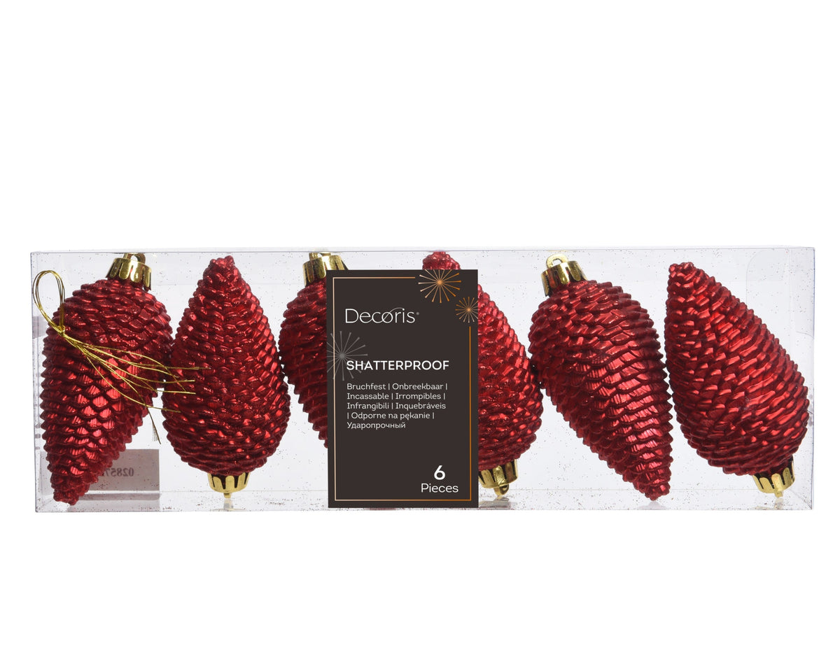 dennenappel polystyreen glitter kerstrood d.4.5cm x h.8cm koker a 6 stuks