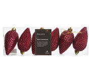 dennenappel polystyreen glitter ossenbloed d.4.5cm x h.8cm koker a 6 stuks