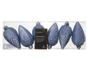 dennenappel polystyreen glitter ochtend blauw d.4.5cm x h.8cm koker a 6 stuks