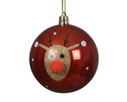 kerstbal kunststof shiny glitter deer rood/goud d.8cm