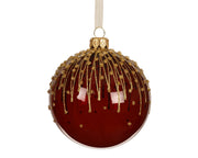 kerstbal glas transparent shiny glitter lines ossenbloed d.8cm