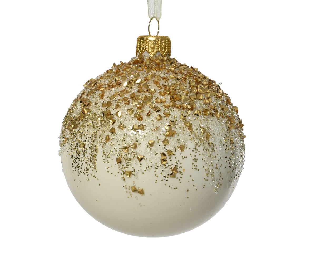 kerstbal glas enamel sparkle top wolwit d.8cm