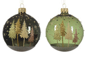 kerstbal glas shiny-clear trees 2col ass dennengroen d.8cm