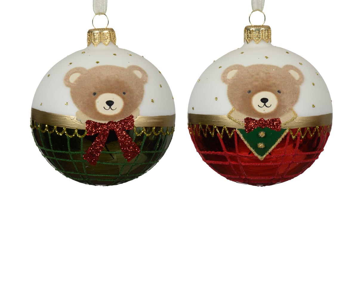 kerstbal glas shiny classic bear 2col ass assortie d.8cm