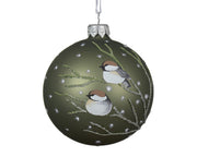kerstbal glas matt birds on branches rosemarijn d.8cm