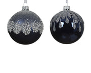 kerstbal glas enamel matt sparkle top 2ass nachtblauw d.8cm