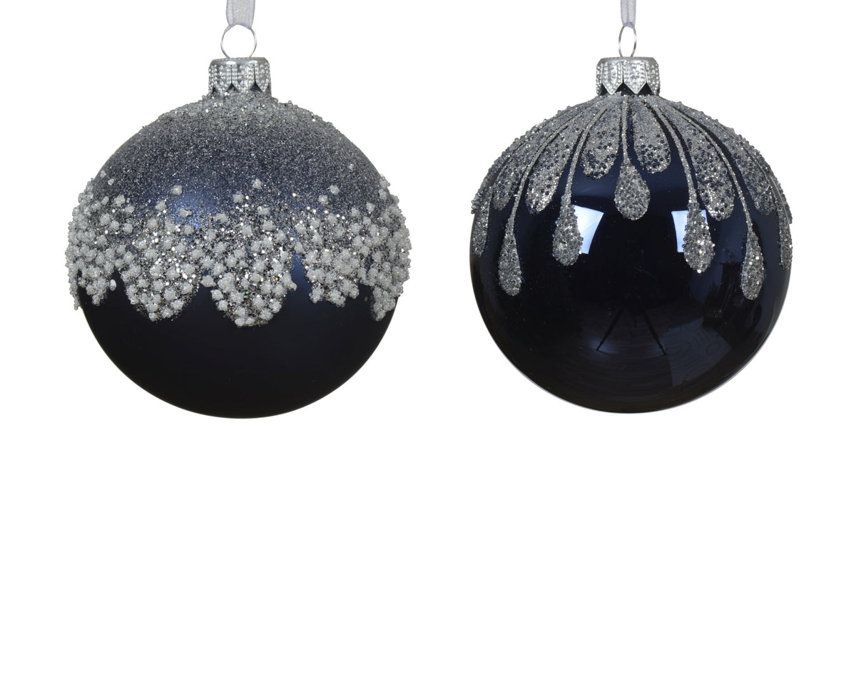 kerstbal glas enamel matt sparkle top 2ass nachtblauw d.8cm