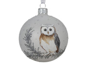 kerstbal glas transparent owl winterwit d.8cm