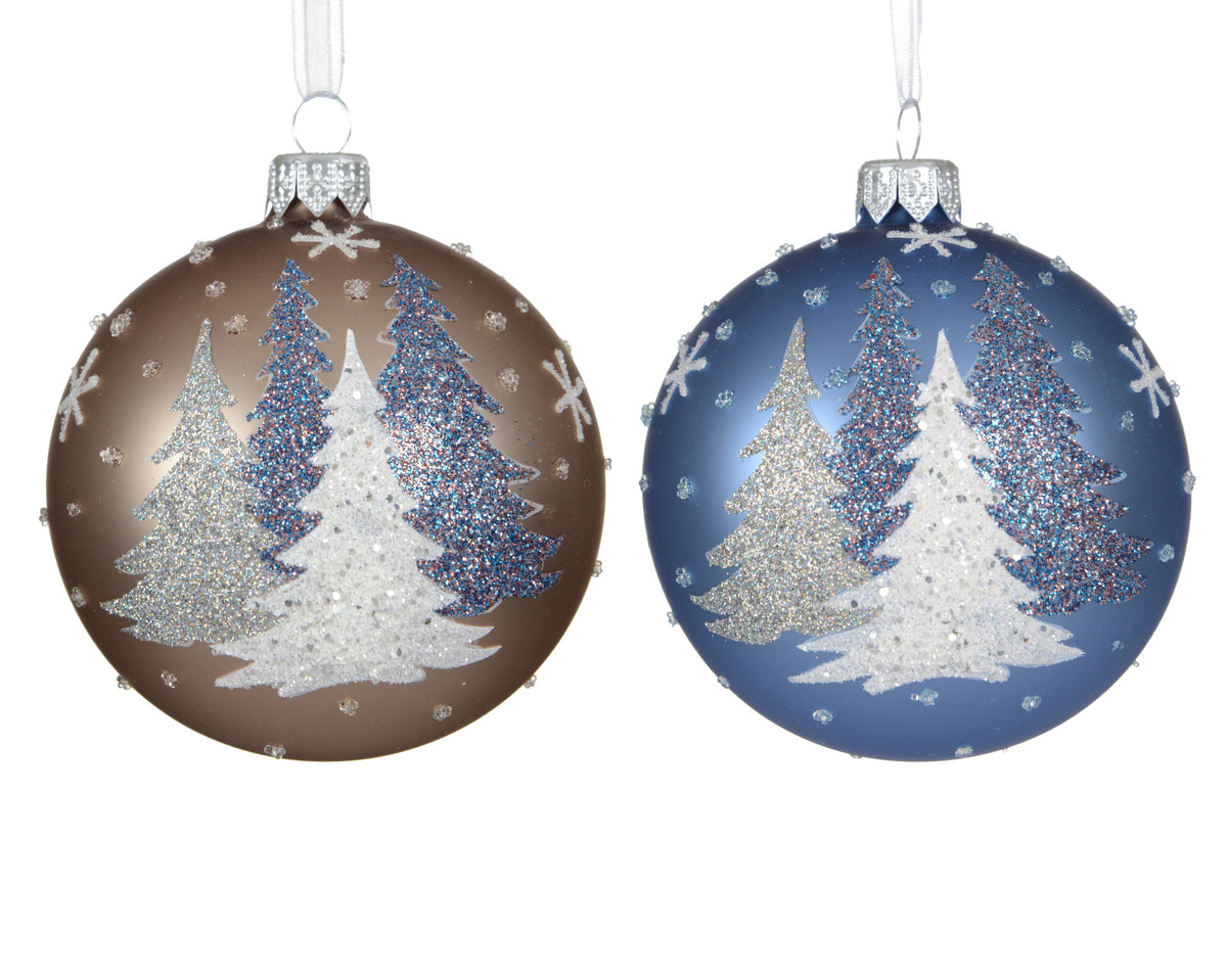 kerstbal glas matt xmas trees with dots and stars 2col ass assortie d.8cm