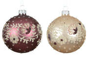 kerstbal glas matt flower branch 2col ass assortie d.8cm