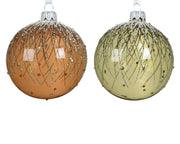 kerstbal glas enamel,shiny transparent top vertical lines 2col ass assortie d.8cm