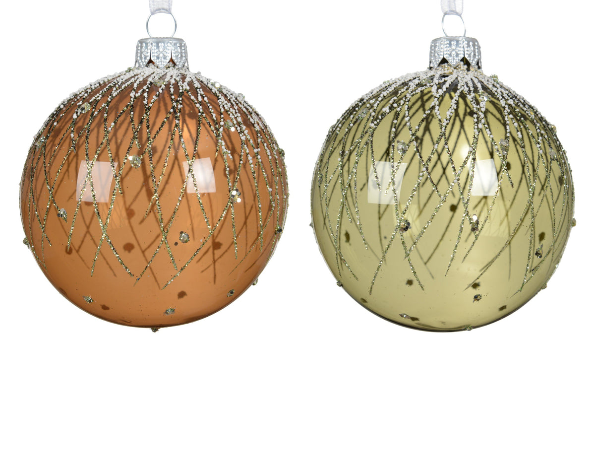 kerstbal glas enamel,shiny transparent top vertical lines 2col ass assortie d.8cm