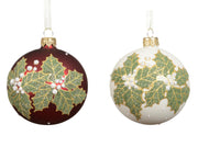 kerstbal glas matt holly leaf 2col ass assortie d.8cm