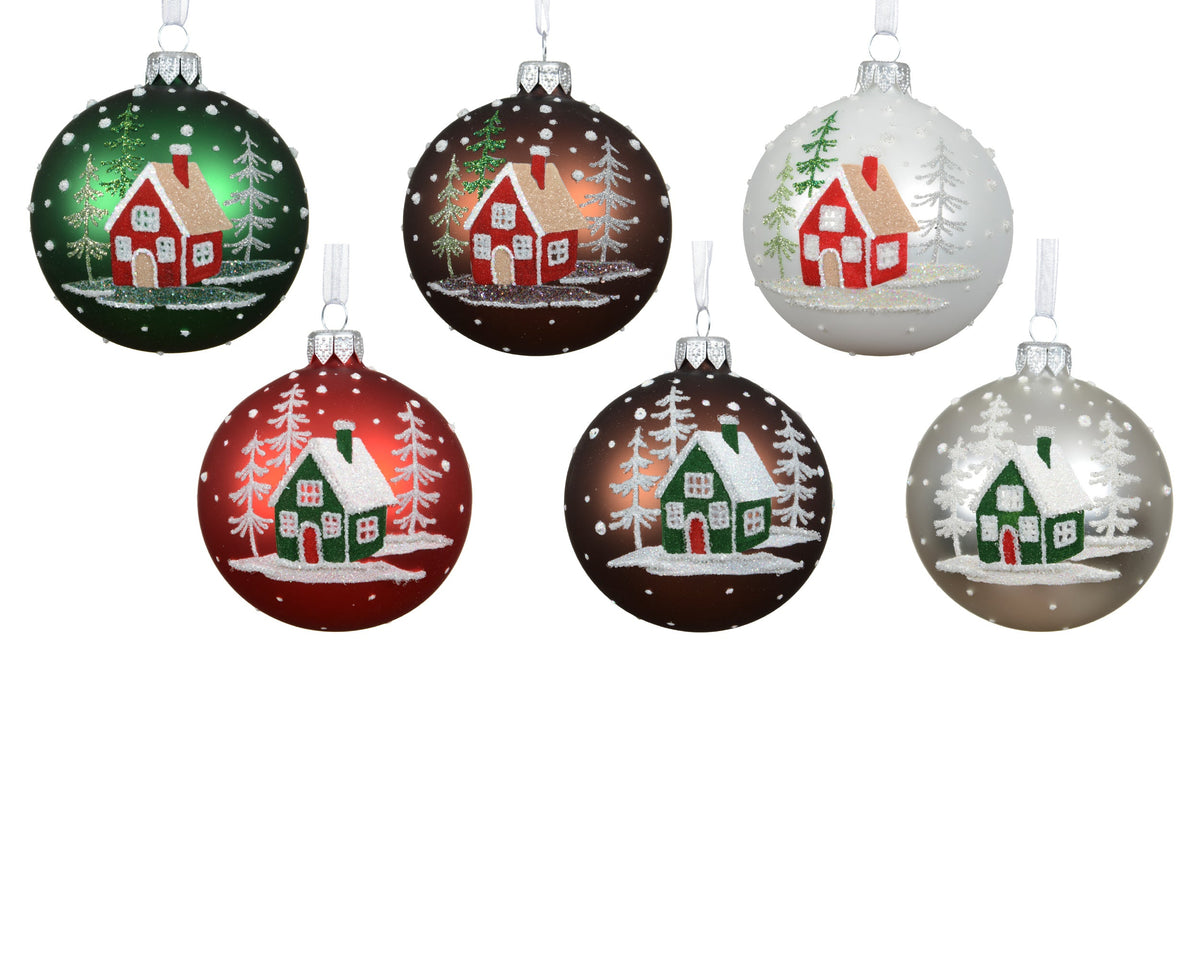 kerstbal glas matt house 6ass assortie d.8cm