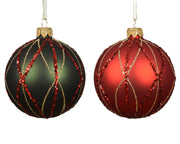 kerstbal glas matt vertical cross stripes 2col ass assortie d.8cm