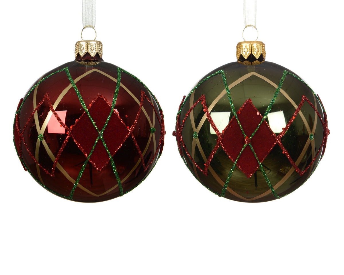 kerstbal glas shiny check 2col ass assortie d.8cm