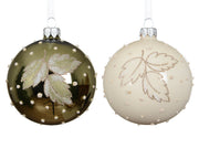 kerstbal glas enamel, shiny leaves and dots 2col ass assortie d.8cm