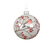 kerstbal glas enamel bird on branch winterwit d.8cm