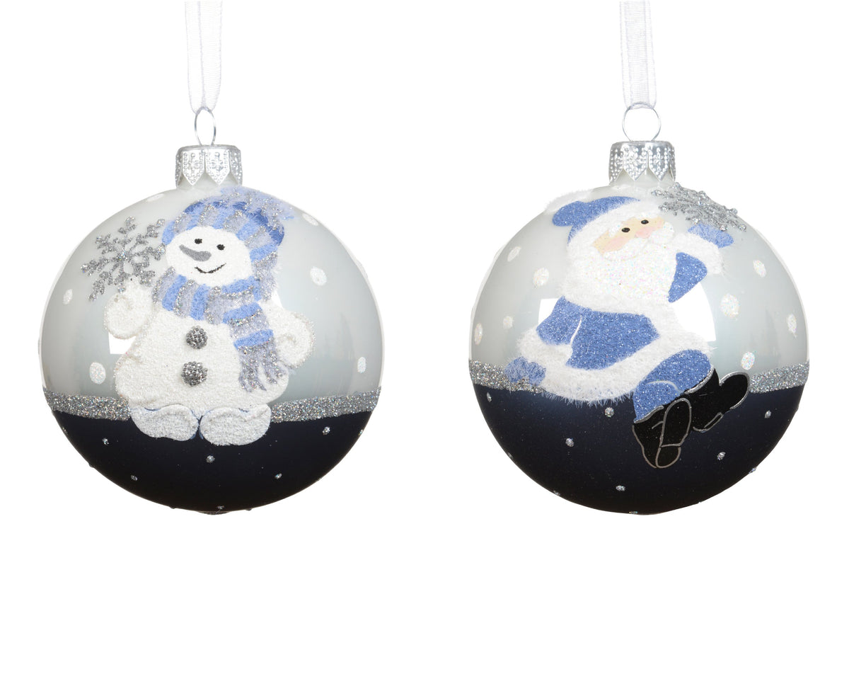 kerstbal glas shiny matt half half with decor 2ass assortie d.8cm