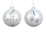 kerstbal glas matt flower with bird 2ass assortie d.8cm
