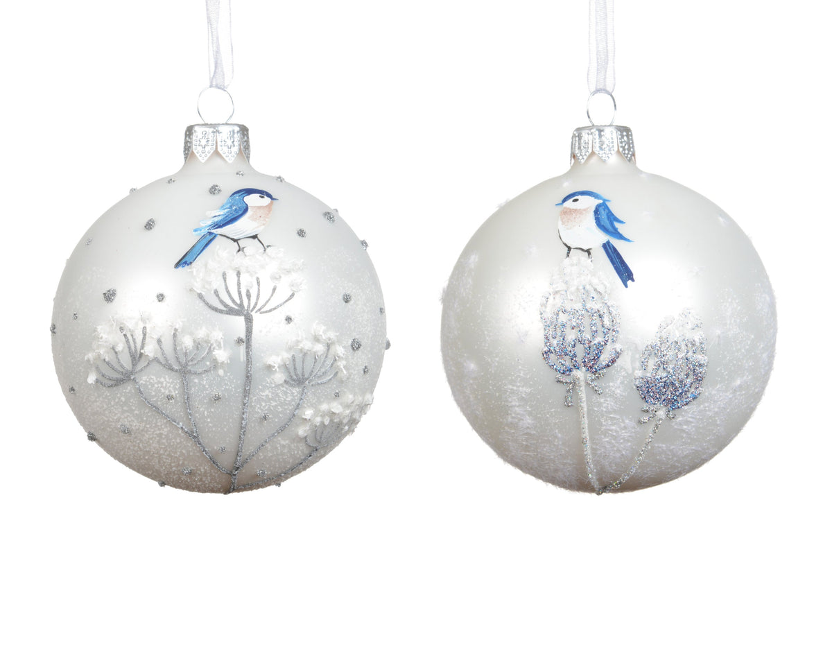 kerstbal glas matt flower with bird 2ass assortie d.8cm