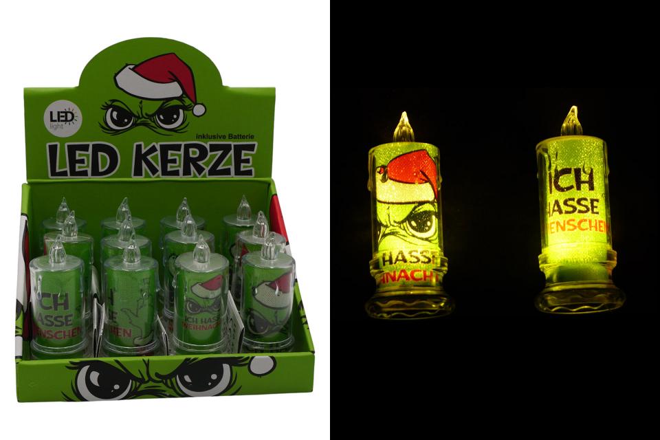 led kerze "festtagsmuffel", 10,4x4,5cm, im display