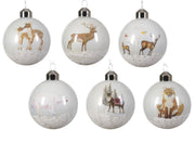 kerstbal glas w snow finish at the bottom part, w transparent glitter all over 6ass winterwit d.8cm