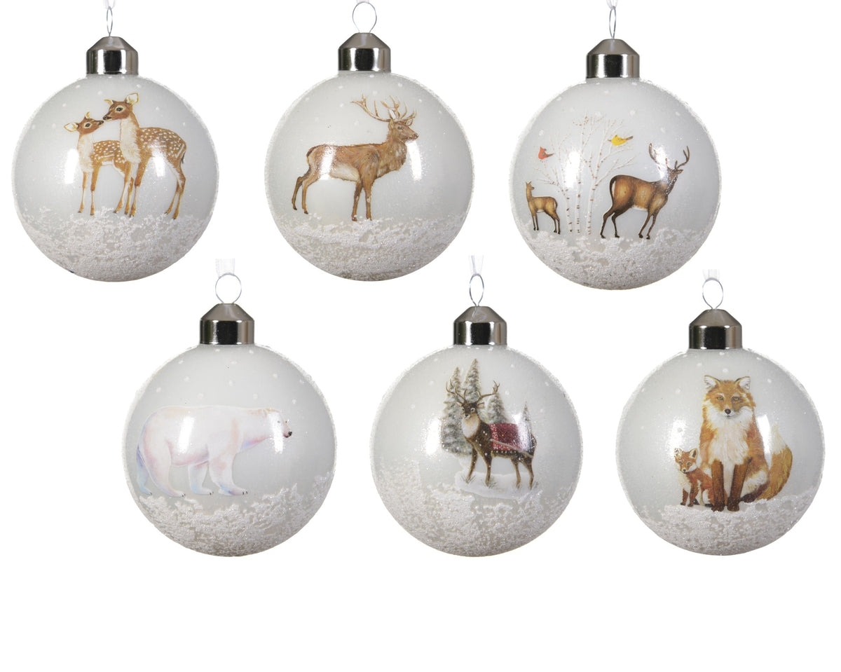 kerstbal glas w snow finish at the bottom part, w transparent glitter all over 6ass winterwit d.8cm