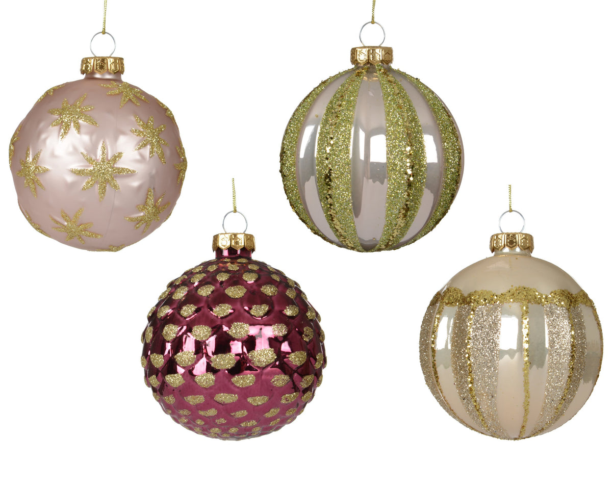 kerstballen glas shiny/enamel - matt 4ass assortie d.8cm