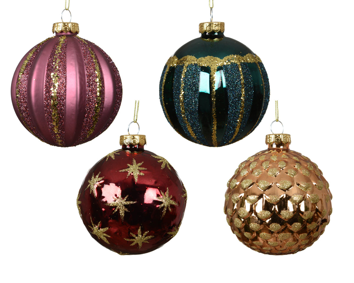 kerstballen glas shiny - matt 4ass assortie d.8cm