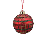 kerstbal glas glitter check kerstrood d.8cm