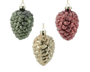 dennenappel glas silver inside w gold glitter 3ass assortie d.6.8cm x h.9.7cm