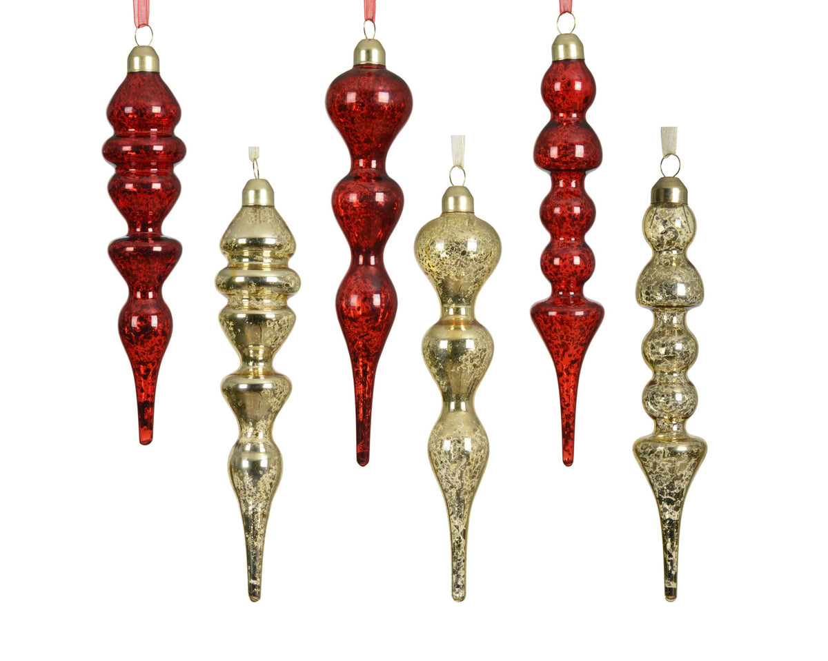 ornament glas antique finish 6ass assortie d.4cm x h.18cm
