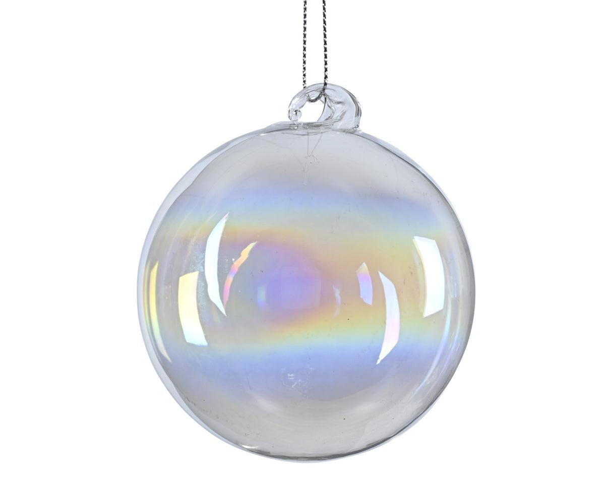 kerstbal glas iridiscent w swirl transparant/iris d.8cm