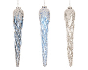 ornament glas transparent w sequin swilrs, w bead on top 3col ass assortie d.4cm x h.19cm