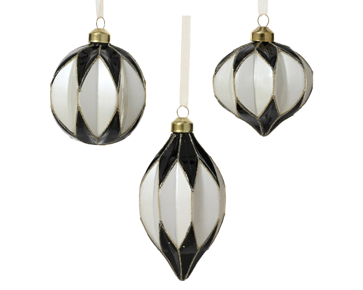kerstbal glas white paint inside 3ass zwart/wit d.8cm