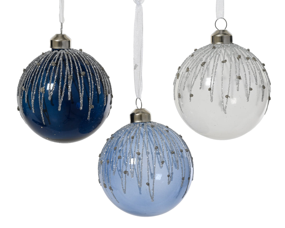 kerstbal glas transparent color w glitter and beads 3col ass assortie d.8cm