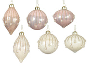 kerstballen glas enamel w glitter lines, w pearl 6ass assortie d.8cm