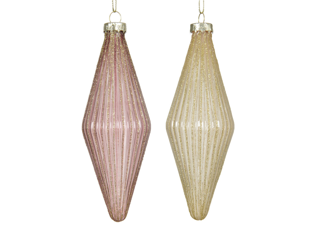 olijf glas transparent w glitter vertical lines 2col ass assortie l.5.1cm x w.5.1cm x h.14.5cm