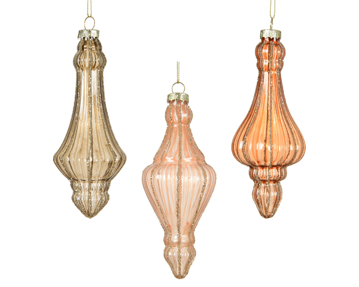 ornament glas transparent w glitter lines 3col ass assortie l.6cm x w.6cm x h.14.9cm