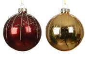 kerstballen glas shiny with sequins and glitter lines 2col ass assortie d.8cm