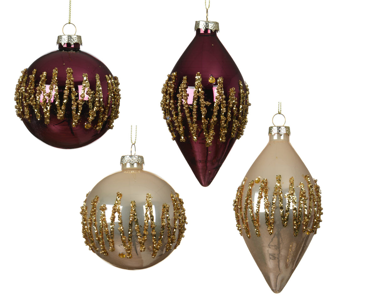 kerstballen glas enamel with gliter swirls 4ass assortie d.6.7cm x h.13cm