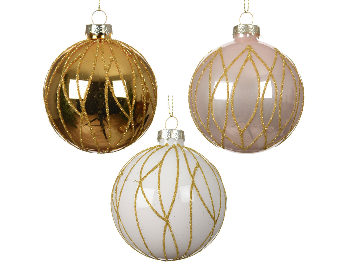 kerstballen glas shiny/enamel - matt with glitter swirls 3col ass assortie d.8cm