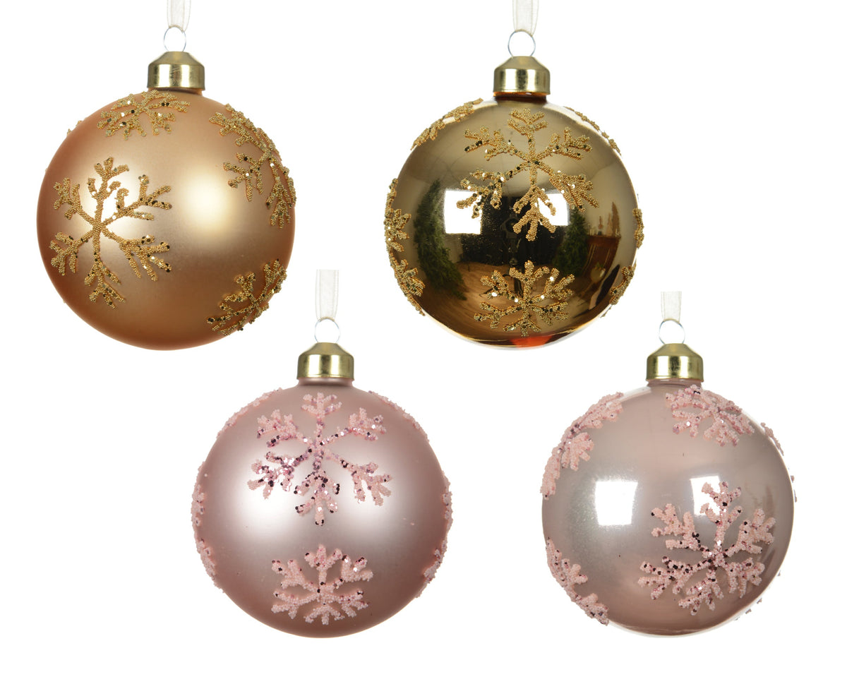 kerstballen glas shiny/enamel - matt with snowflakes 4ass assortie d.8cm