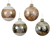 kerstballen glas shiny/enamel with snowflakes and snow - with snowflake and frost 4ass assortie d.8cm