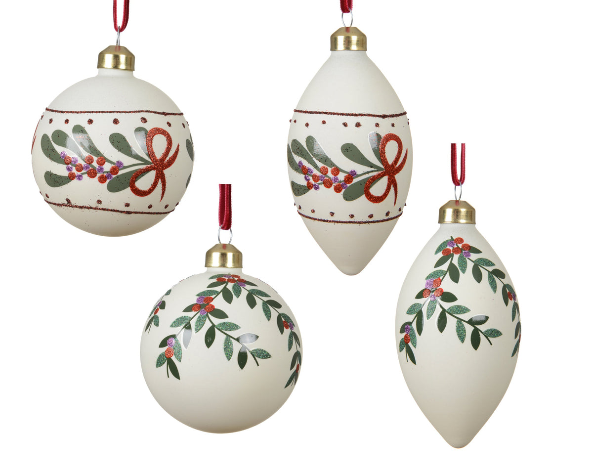kerstballen glas matt 4ass wolwit/kleur(en) d.8cm