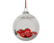 kerstballen glas with mushroom, snow transparant/kleur(en) d.8cm